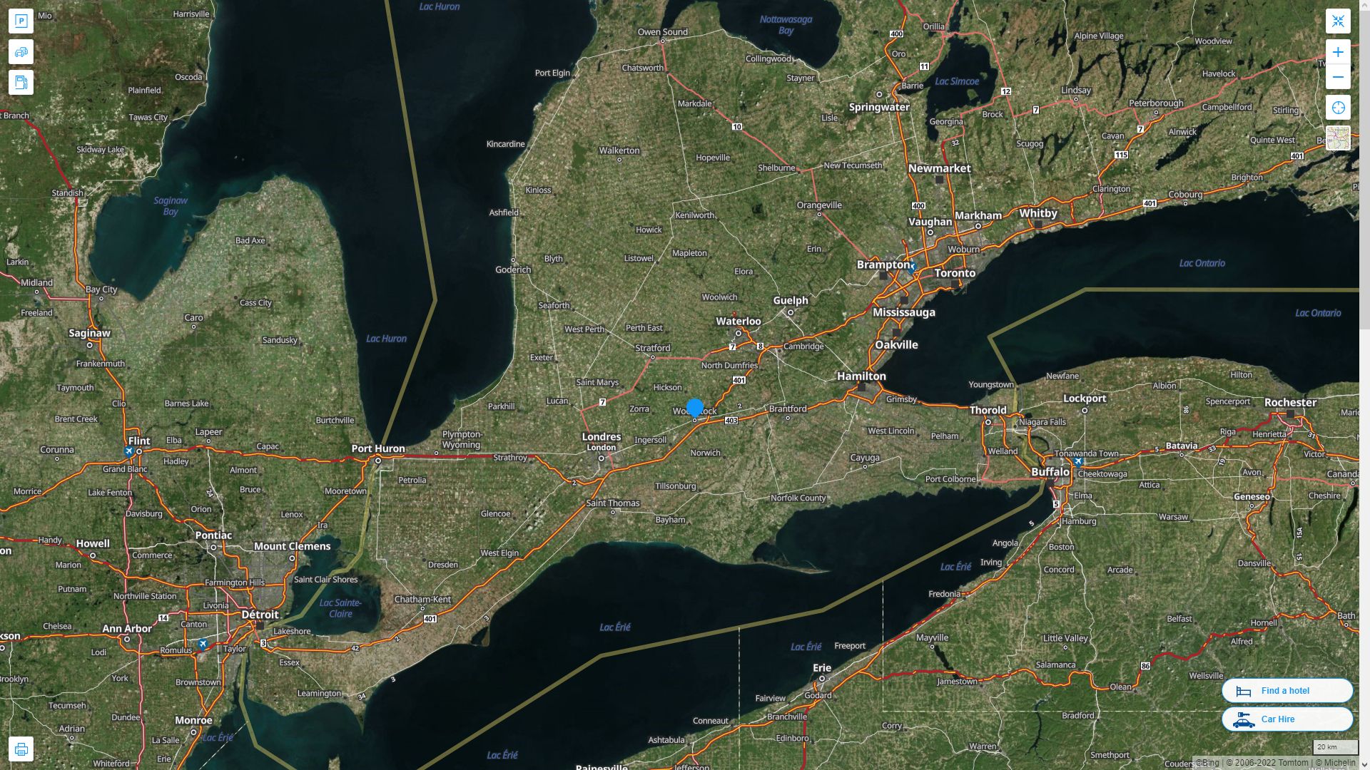Woodstock Canada Autoroute et carte routiere avec vue satellite